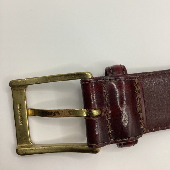 Smooth Reddish Brown Leather Belt with Gold Brass Buckle - Picture 8 of 15
